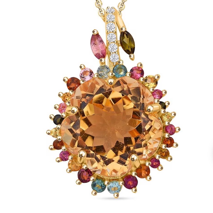 Citrine & Tourmaline 10.50 Ctw Pendant Necklace 14k Gold Over Sterling Silver